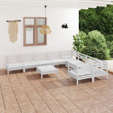 vidaXL 10 részes fehér tömör fenyőfa kerti bútorgarnitúra kerti bútor