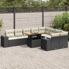 vidaXL 10 részes fekete polyrattan akácfa kerti ülőgarnitúra párnákkal kerti bútor