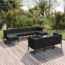 vidaXL 10 részes fekete polyrattan kerti bútorszett párnákkal kerti bútor