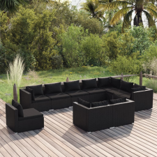 vidaXL 10-részes fekete polyrattan kerti ülőgarnitúra párnákkal kerti bútor