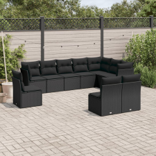 vidaXL 10 részes fekete polyrattan kerti ülőgarnitúra párnákkal kerti bútor