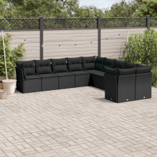 vidaXL 10 részes fekete polyrattan kerti ülőgarnitúra párnákkal kerti bútor