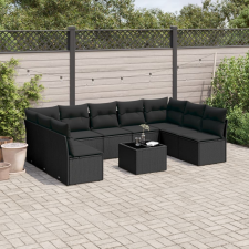 vidaXL 10 részes fekete polyrattan kerti ülőgarnitúra párnákkal kerti bútor