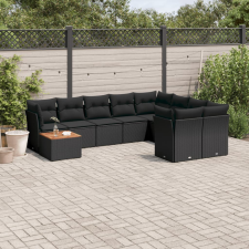 vidaXL 10 részes fekete polyrattan kerti ülőgarnitúra párnákkal kerti bútor