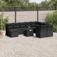 vidaXL 10 részes fekete polyrattan kerti ülőgarnitúra párnákkal kerti bútor