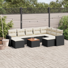 vidaXL 10 részes fekete polyrattan kerti ülőgarnitúra párnákkal kerti bútor