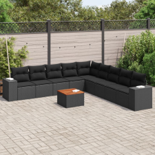 vidaXL 10 részes fekete polyrattan kerti ülőgarnitúra párnákkal kerti bútor