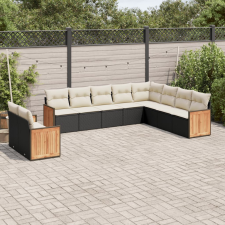 vidaXL 10 részes fekete polyrattan kerti ülőgarnitúra párnákkal kerti bútor