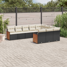 vidaXL 10 részes fekete polyrattan kerti ülőgarnitúra párnákkal kerti bútor