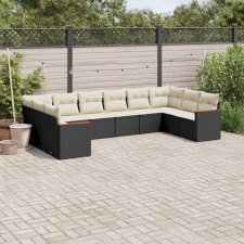 vidaXL 10 részes fekete polyrattan kerti ülőgarnitúra párnákkal kerti bútor