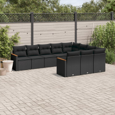 vidaXL 10 részes fekete polyrattan kerti ülőgarnitúra párnákkal kerti bútor