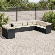 vidaXL 10 részes fekete polyrattan kerti ülőgarnitúra párnákkal kerti bútor