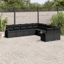 vidaXL 10 részes fekete polyrattan kerti ülőgarnitúra párnákkal kerti bútor