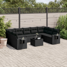 vidaXL 10 részes fekete polyrattan kerti ülőgarnitúra párnákkal kerti bútor
