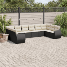 vidaXL 10 részes fekete polyrattan kerti ülőgarnitúra párnákkal kerti bútor