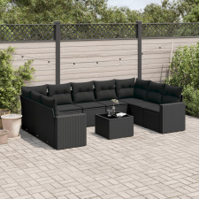 vidaXL 10 részes fekete polyrattan kerti ülőgarnitúra párnákkal kerti bútor