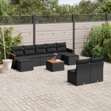vidaXL 10 részes fekete polyrattan kerti ülőgarnitúra párnákkal kerti bútor