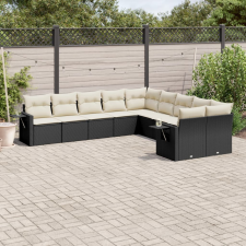 vidaXL 10 részes fekete polyrattan kerti ülőgarnitúra párnákkal kerti bútor