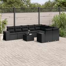 vidaXL 10 részes fekete polyrattan kerti ülőgarnitúra párnákkal kerti bútor