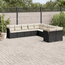vidaXL 10 részes fekete polyrattan kerti ülőgarnitúra párnákkal kerti bútor