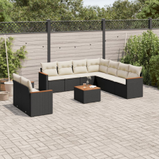 vidaXL 10 részes fekete polyrattan kerti ülőgarnitúra párnákkal kerti bútor