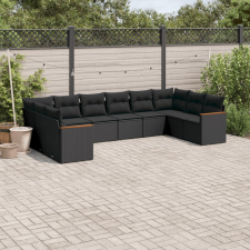 vidaXL 10 részes fekete polyrattan kerti ülőgarnitúra párnákkal kerti bútor