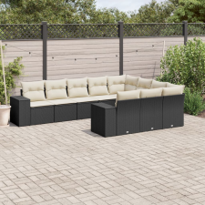 vidaXL 10 részes fekete polyrattan kerti ülőgarnitúra párnákkal kerti bútor