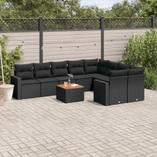 vidaXL 10 részes fekete polyrattan kerti ülőgarnitúra párnákkal kerti bútor