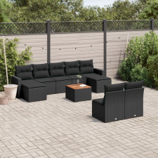 vidaXL 10 részes fekete polyrattan kerti ülőgarnitúra párnákkal kerti bútor