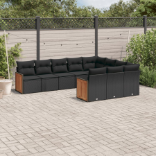 vidaXL 10 részes fekete polyrattan kerti ülőgarnitúra párnákkal kerti bútor