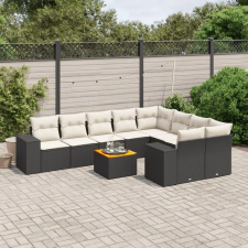 vidaXL 10 részes fekete polyrattan kerti ülőgarnitúra párnákkal kerti bútor