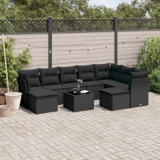 vidaXL 10 részes fekete polyrattan kerti ülőgarnitúra párnákkal kerti bútor