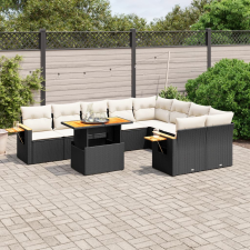 vidaXL 10 részes fekete polyrattan kerti ülőgarnitúra párnákkal kerti bútor