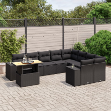vidaXL 10 részes fekete polyrattan kerti ülőgarnitúra párnákkal kerti bútor