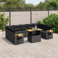 vidaXL 10 részes fekete polyrattan kerti ülőgarnitúra párnákkal kerti bútor