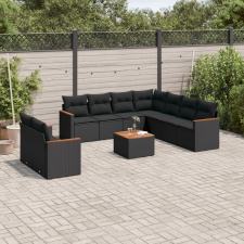 vidaXL 10 részes fekete polyrattan kerti ülőgarnitúra párnákkal kerti bútor