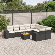 vidaXL 10 részes fekete polyrattan kerti ülőgarnitúra párnákkal kerti bútor