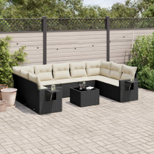 vidaXL 10 részes fekete polyrattan kerti ülőgarnitúra párnákkal kerti bútor