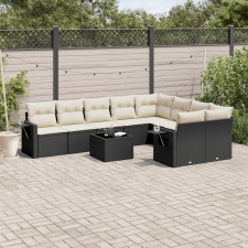 vidaXL 10 részes fekete polyrattan kerti ülőgarnitúra párnákkal kerti bútor