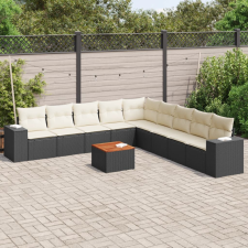 vidaXL 10 részes fekete polyrattan kerti ülőgarnitúra párnákkal kerti bútor