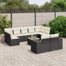 vidaXL 10 részes fekete polyrattan kerti ülőgarnitúra párnákkal kerti bútor