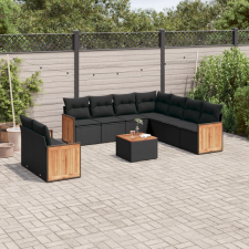vidaXL 10 részes fekete polyrattan kerti ülőgarnitúra párnákkal kerti bútor