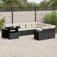 vidaXL 10 részes fekete polyrattan kerti ülőgarnitúra párnákkal kerti bútor