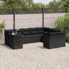 vidaXL 10 részes fekete polyrattan kerti ülőgarnitúra párnákkal kerti bútor