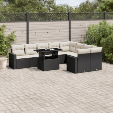 vidaXL 10 részes fekete polyrattan kerti ülőgarnitúra párnákkal kerti bútor