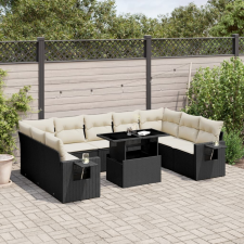 vidaXL 10 részes fekete polyrattan kerti ülőgarnitúra párnákkal kerti bútor