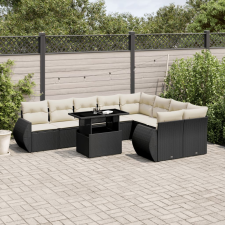 vidaXL 10 részes fekete polyrattan kerti ülőgarnitúra párnákkal kerti bútor