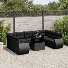 vidaXL 10 részes fekete polyrattan kerti ülőgarnitúra párnákkal kerti bútor
