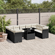 vidaXL 10 részes fekete polyrattan kerti ülőgarnitúra párnákkal kerti bútor