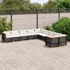 vidaXL 10 részes fekete polyrattan kerti ülőgarnitúra párnákkal kerti bútor